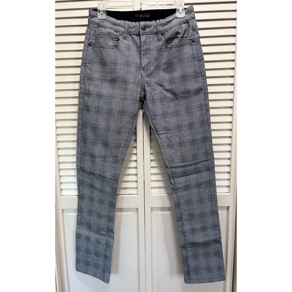 Fred Denim Plaid‎ Skinny Dress Pants Size 34x32 Mid Rise Pockets Zip Gray/White